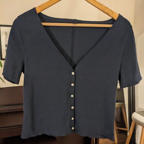 J. CREW Navy Cropped Cardigan (Size M) - Picture 1 of 6